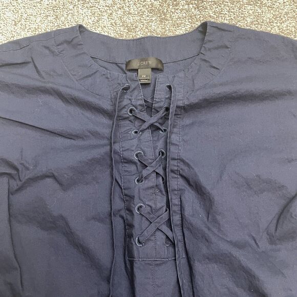 J.Crew Lace Up Shift Dress Womens Petite Small Navy Blue Cotton Casual Classic - Picture 12 of 13